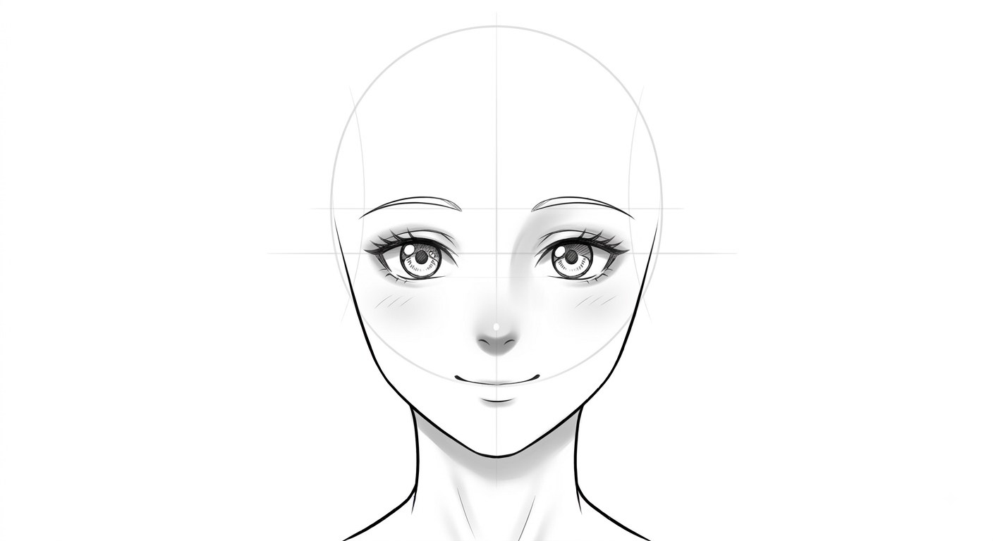 Female anime face front view showing shaded nose