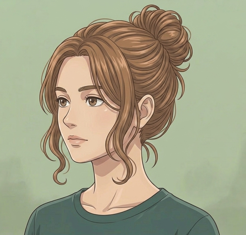 Female · Messy Bun · Front Left 3/4