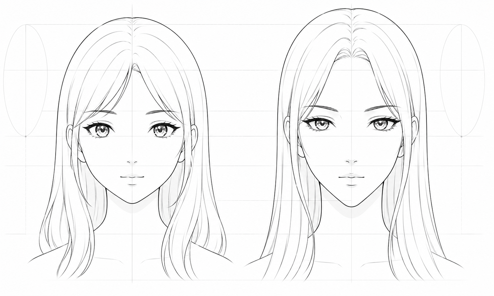 Male anime face front view with a happy expression, showing a deliberate style variation