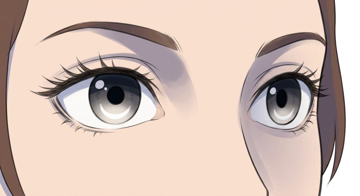 Female anime face in 3/4 view with shaded eyes
