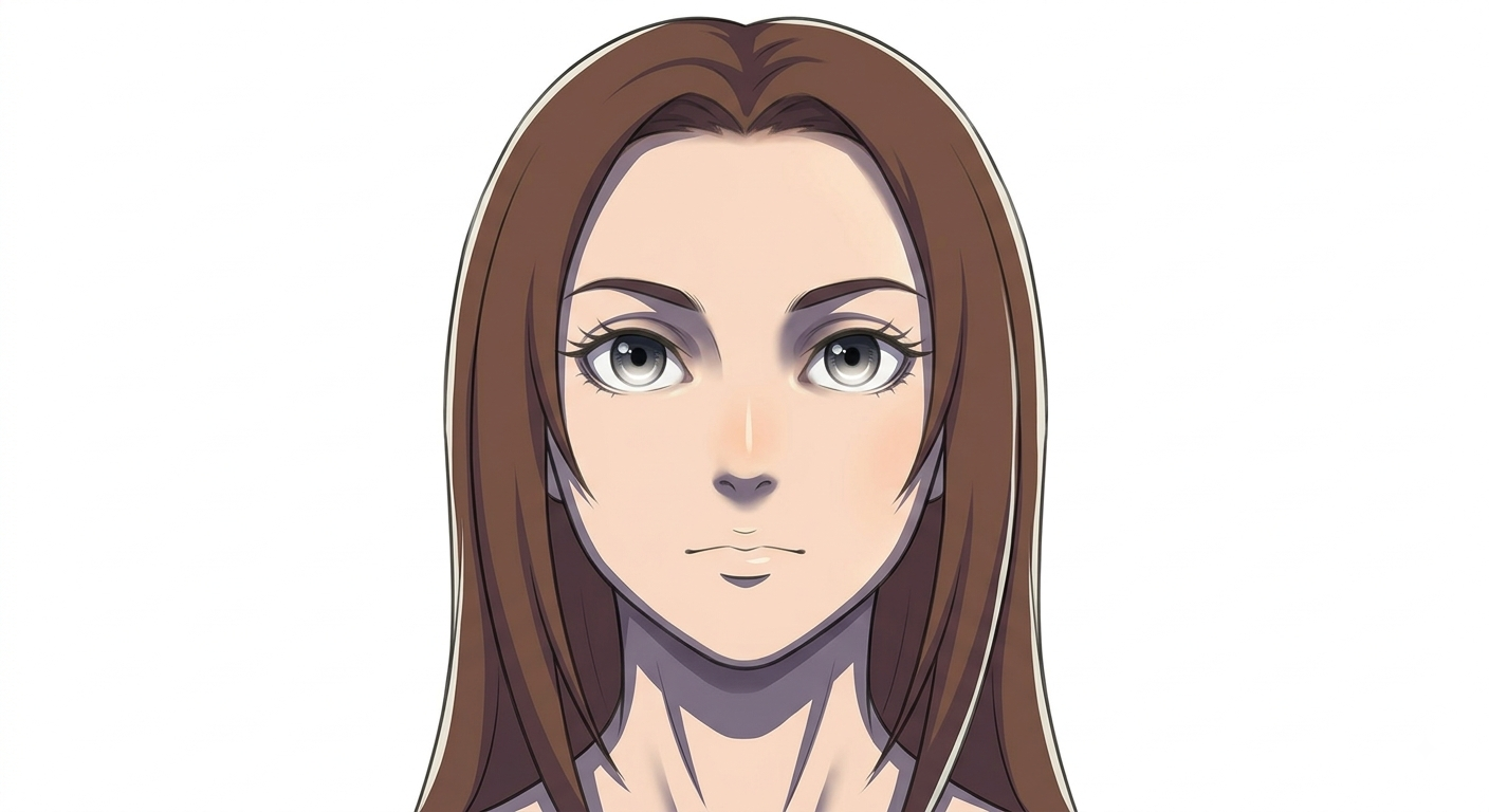 Female anime face front view with a finished, refined shading pass
