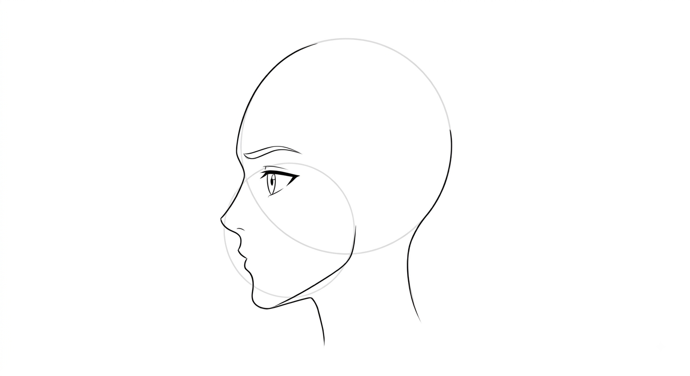 Female anime profile showing the eye placed as a small wedge