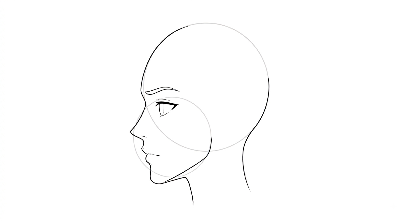 Female anime profile showing minimal lips on the face curve