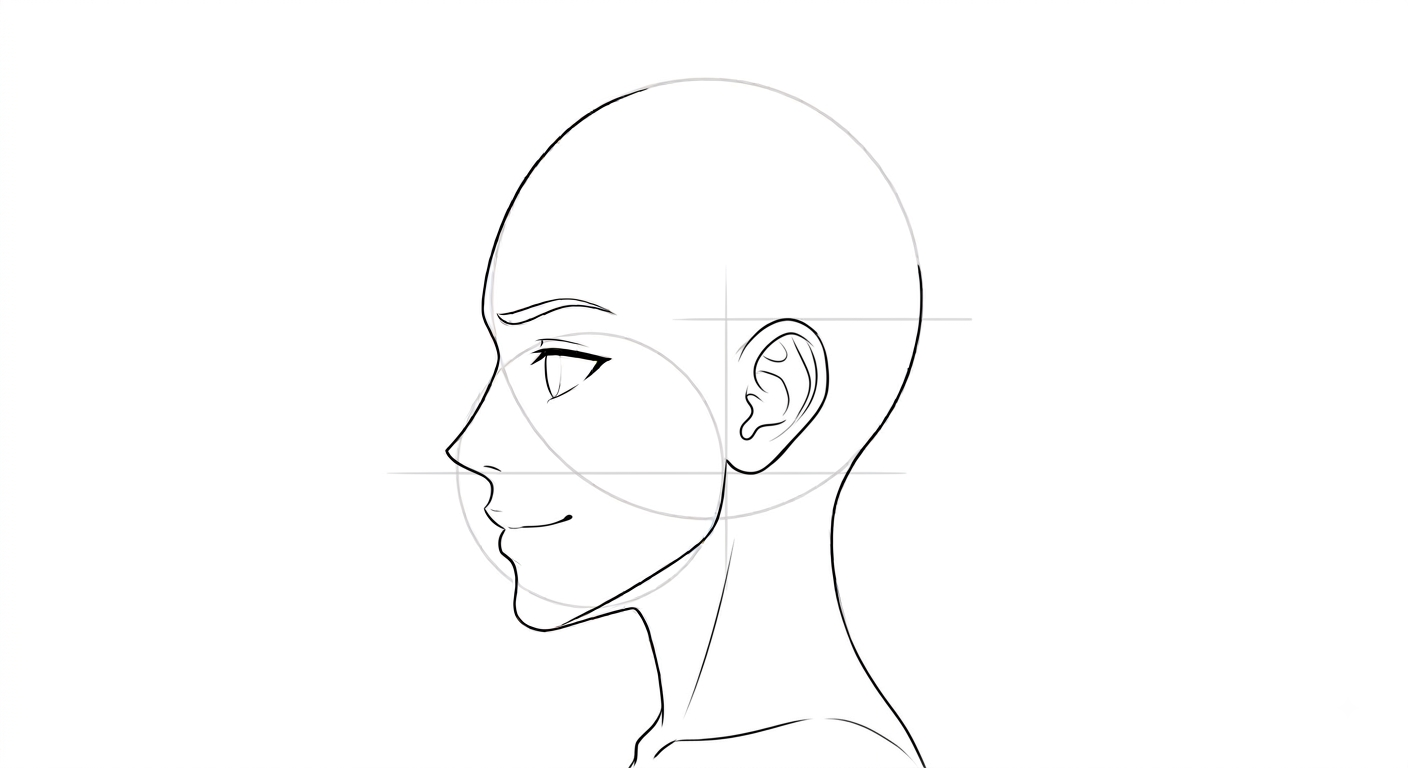 Female anime profile showing ear and neck placement