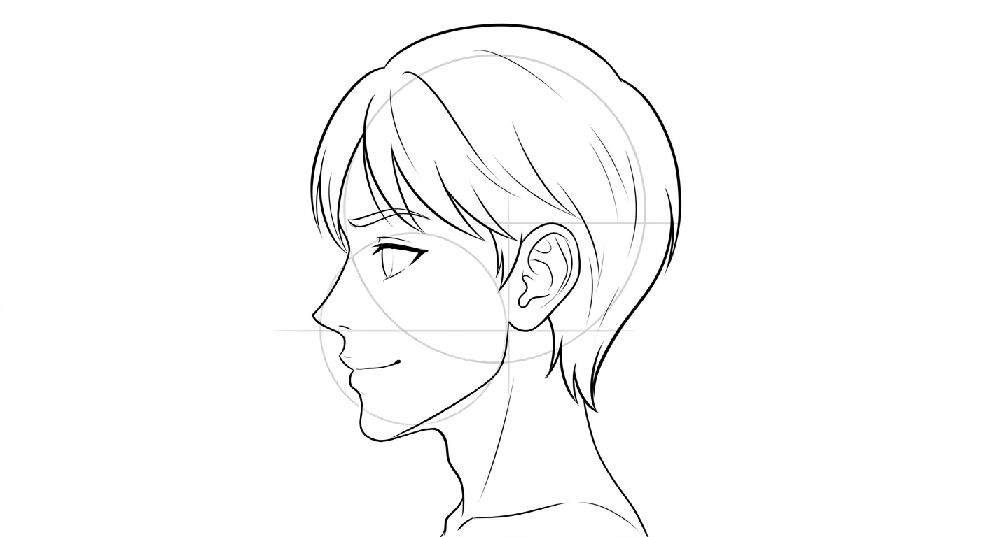 Male anime profile showing the continuous hair silhouette