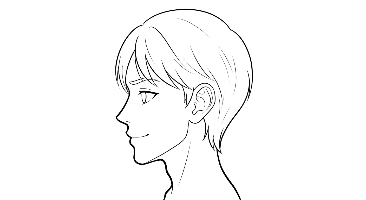 Female anime profile after cleanup with a bold outer contour