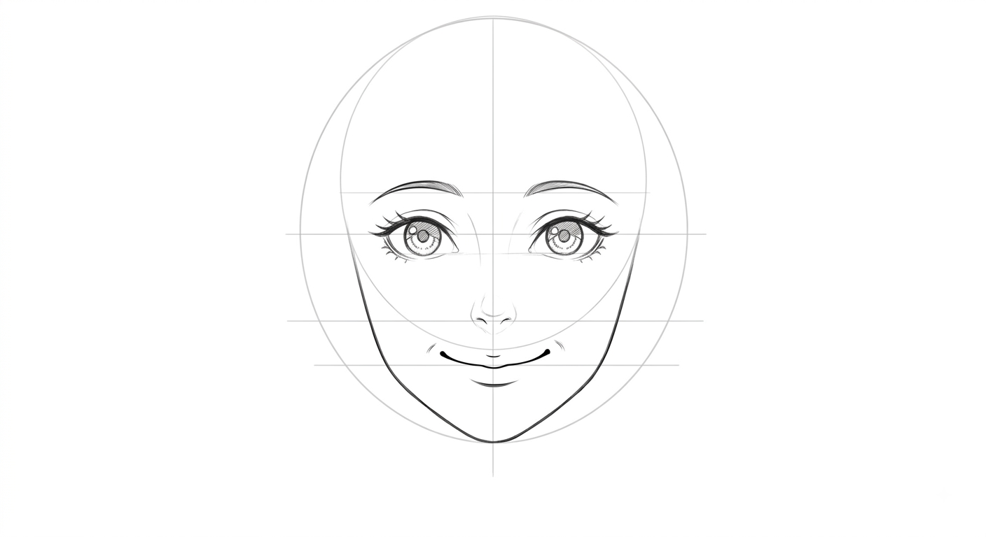 Female anime face with a warm happy closed smile