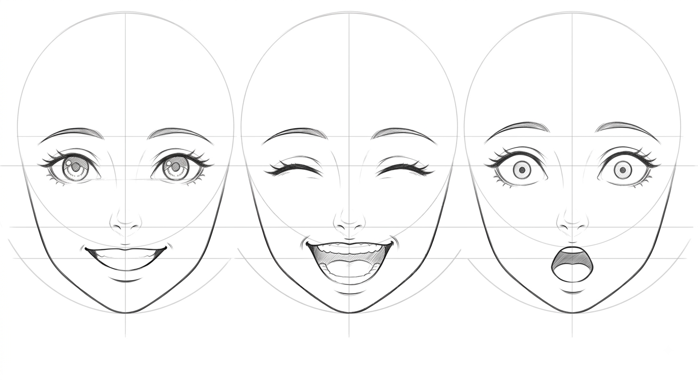 Female anime face laughing with a wide open mouth